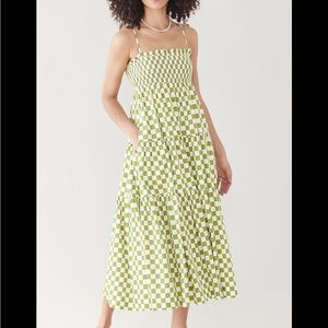 ISO En Saison green checkerboard smocked midi dress, S or M (ISO/do not buy!)
